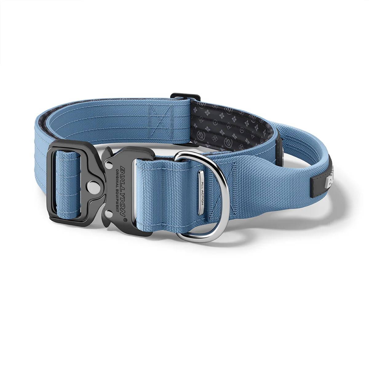 Bullyion ® Original Equipment Heavy Duty Tactical Dog Collar with Handle – Adjustable Military Style Collar for Large Dogs, Padded Training Collar with Metal Buckle - 5CM Cornwall Blue - Medium