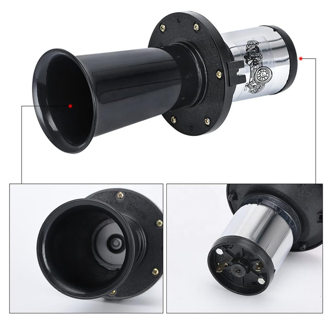 Clacson Ahooga per auto, stile classico, vintage, per auto, camion, camper, 12 V, 110 dB (nero)