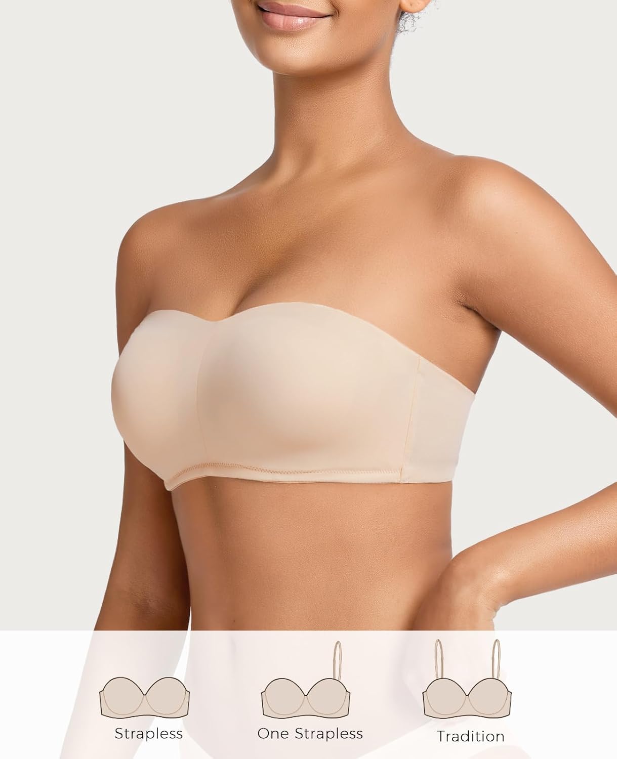 Strapless Bandeau Bra Plus Size Non-Slip Convertible Padded Underwire Bras with Clear Straps for Women - Image 2
