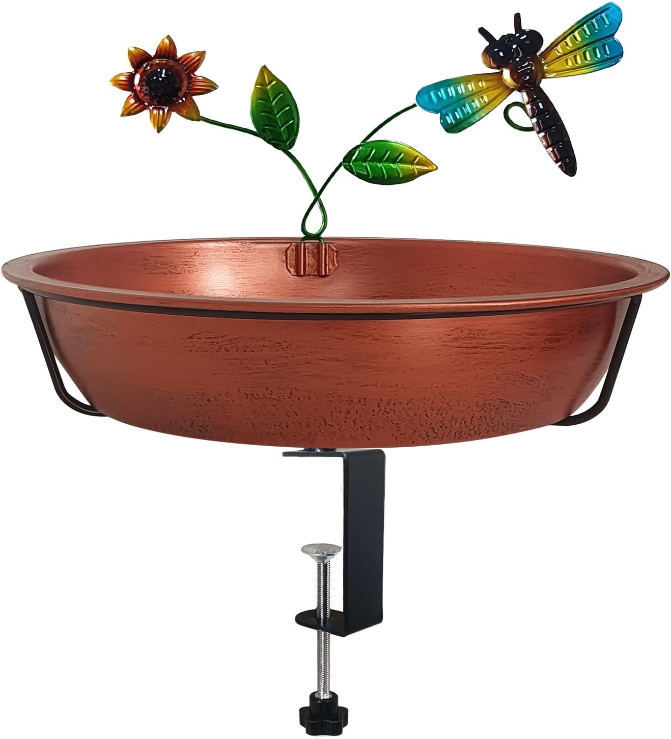 Keygift Deck Bird Bath for Outside, 13 Inch Large Antique Copper Metal