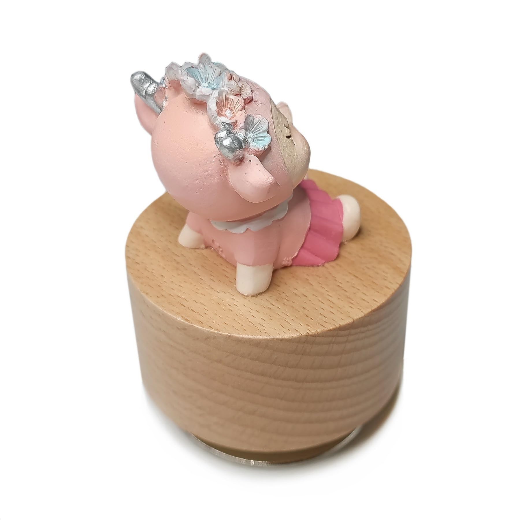falado Mini Wooden Animal Rotary Music Box with Cute Deer Ornament (Tune: Edelweiss), Beige and Pink, 1 - Image 4