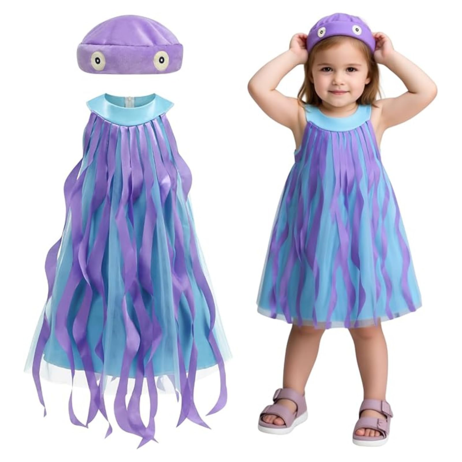 maxToonrain Kids Jellyfish Costume with Hat 3-8 Year Old Girls Under The Sea Outfit for Halloween Summer Holiday Children's Day World Book Day (7-8 Year