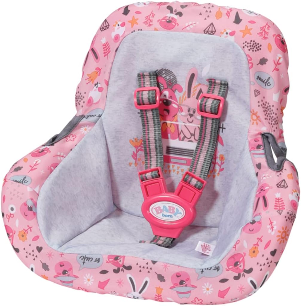 BABY Born Car Seat 832431 - High-Quality Accessories for BABY Born 36cm & 43cm Dolls For Toddlers - Includes Car Seat with Fabric Seat Covering & Safety Belt - Hand Washable - Suitable from 3 Years