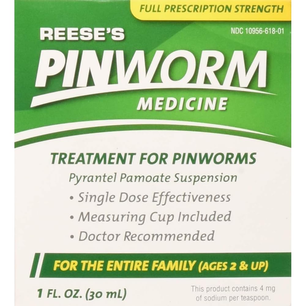Reese's Pinworm Medicine Liquid for Entire Family, Full Prescription Strength, 1 Oz, #1 Doctor Recommended Single Dose Pyrantel Pamoate Dewormer for Adults & Kids Ages 2+, Banana Flavor