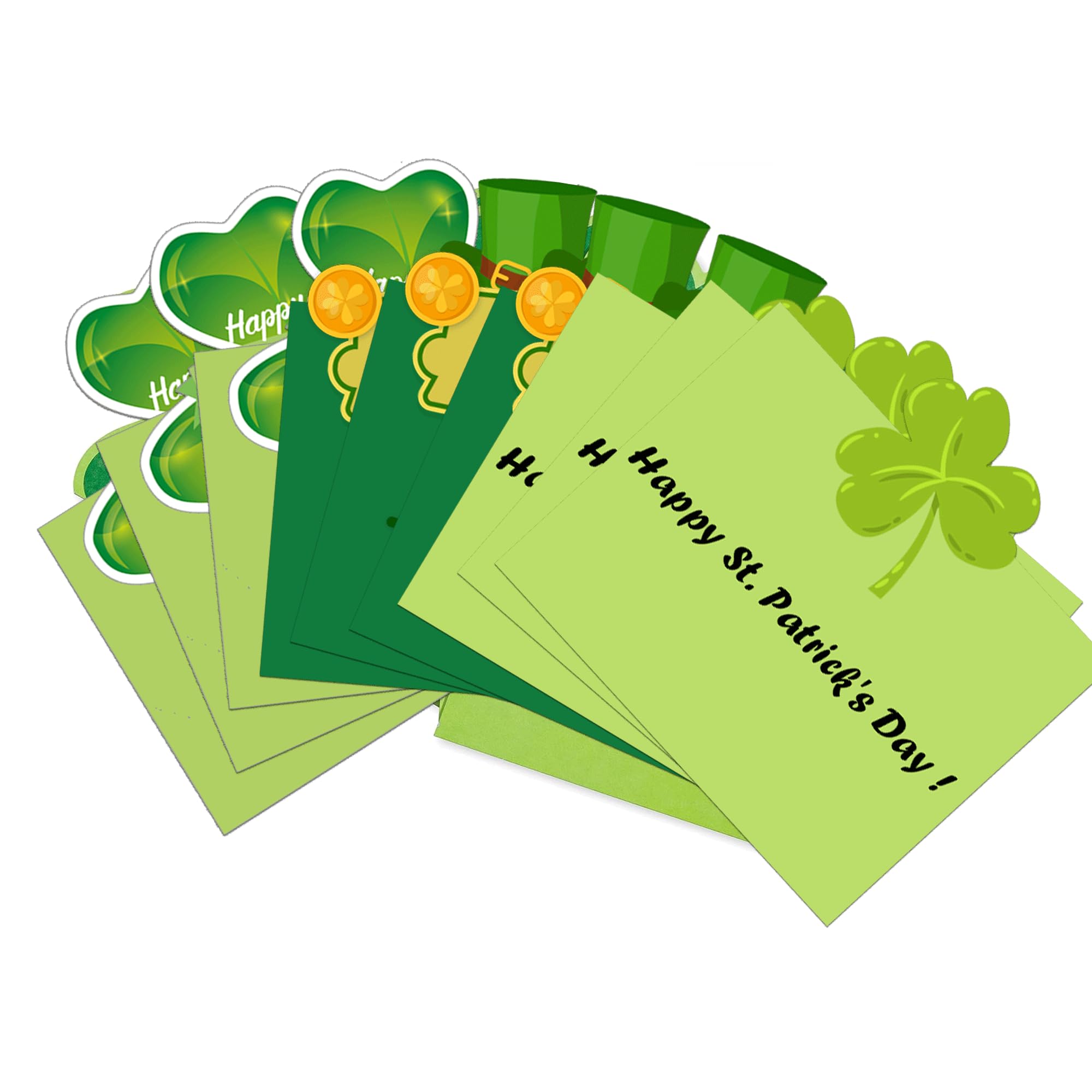 wootile St. Patrick's Day Greeting Cards 12 Pack Green Shamrock Irish St Patrick's Day Card Shamrock Wishes Cards Notes Card For Spring Party Supplies