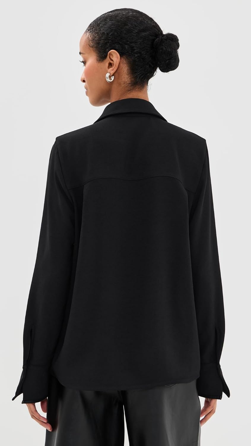 Vince Women's Long Sleeve Blouse with Faux Leather Trim - Image 4