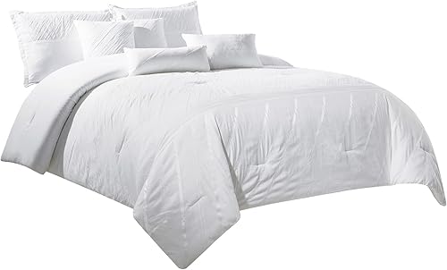 Miniatura 9 de Chezmoi Collection Sara - Juego de edredón bordado blanco de 7 piezas, tamaño matrimonial, ropa de cama ligera con textura geométrica a rayas para