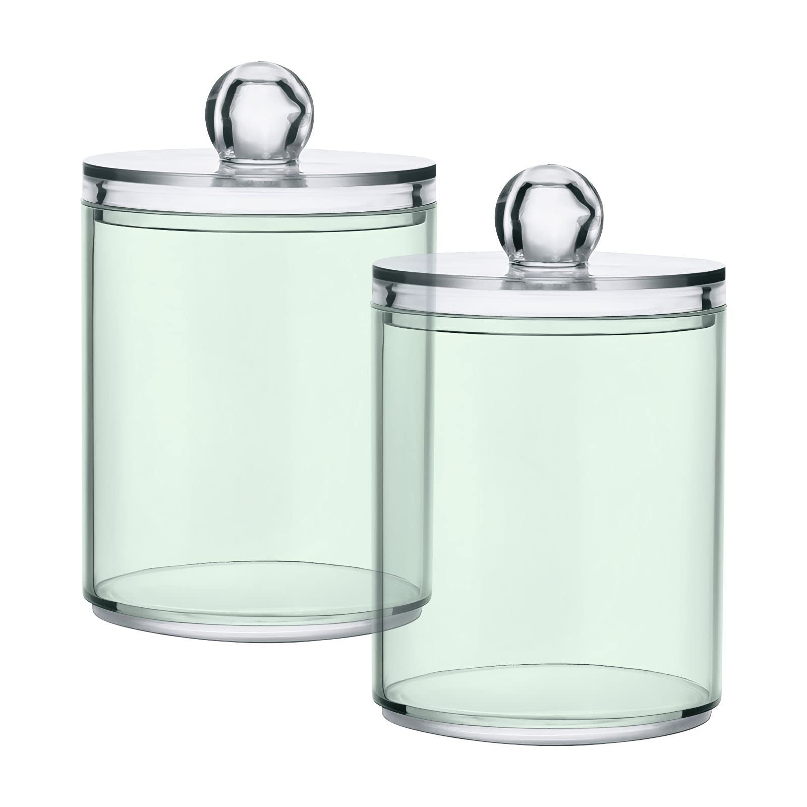 Honeydew Qtip Dispenser Apothecary Jars Bathroom Qtip Holder Storage Canister 10 Oz Plastic Jar for Cotton Ball Swab Round Pads Floss 2pcs