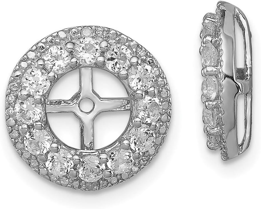 925 Sterling Silver Diamond and White Topaz Earrings Jacket 12x12mm Wide Earring Jacket for Women