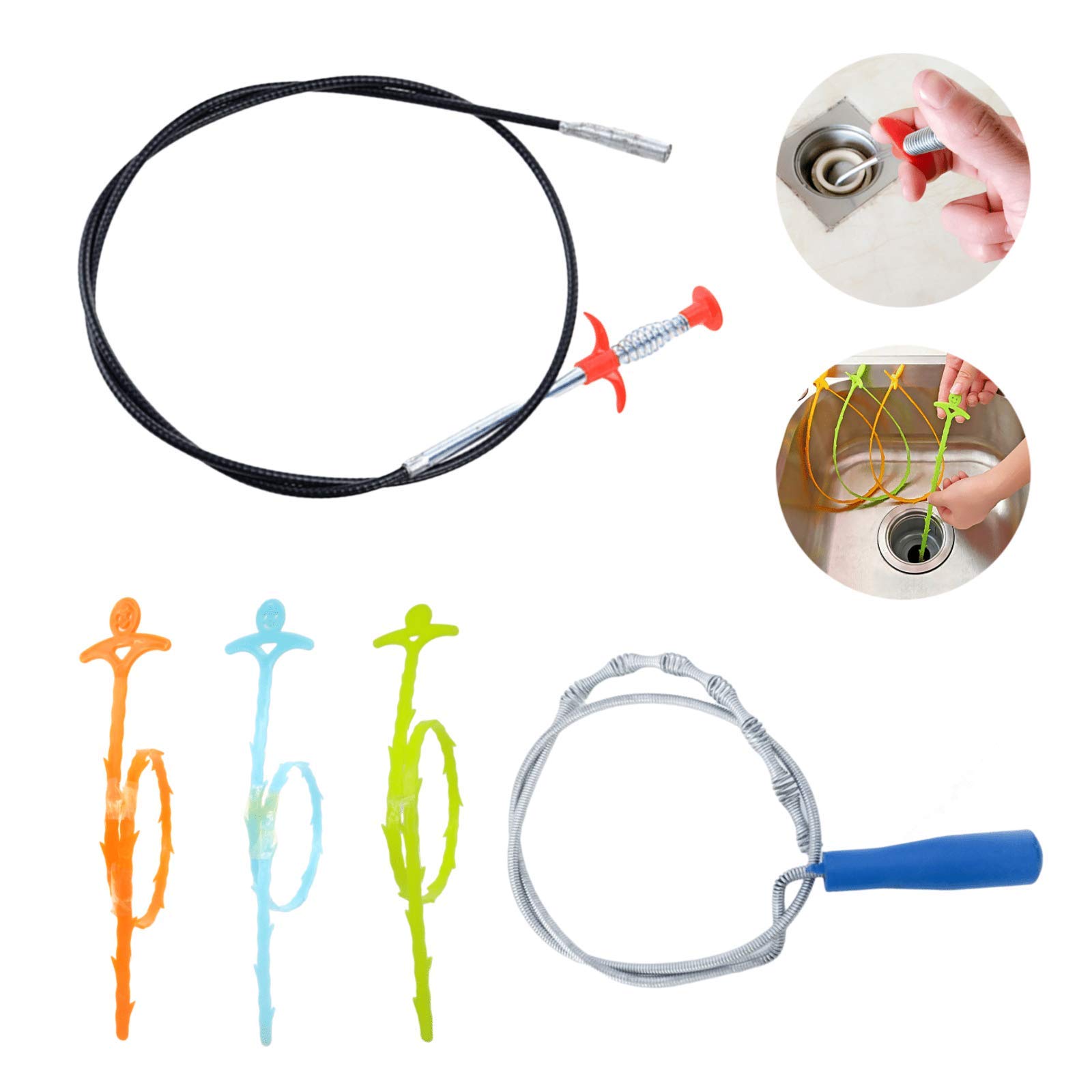 Drain Clog Remover Snake Drain Cleaner Snake Drain, 5 in 1 Hair Clog