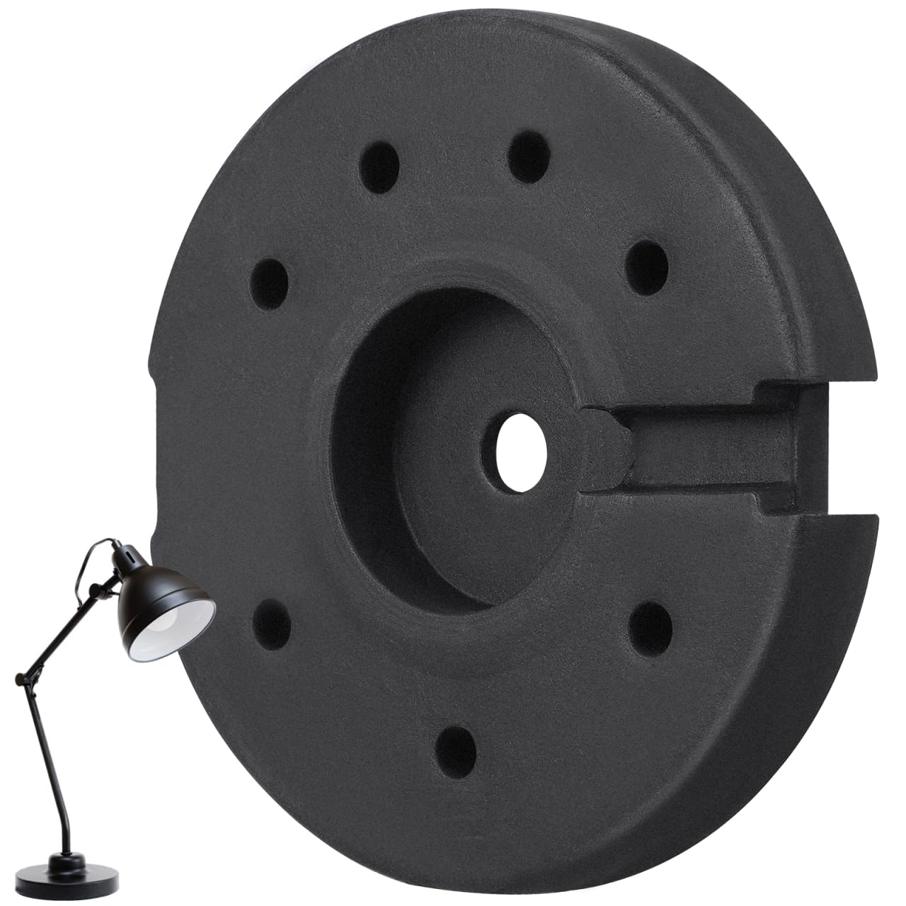 Soporte de hierro negro para bola de cristal con base redonda elegante y sistema de ordenación de cables