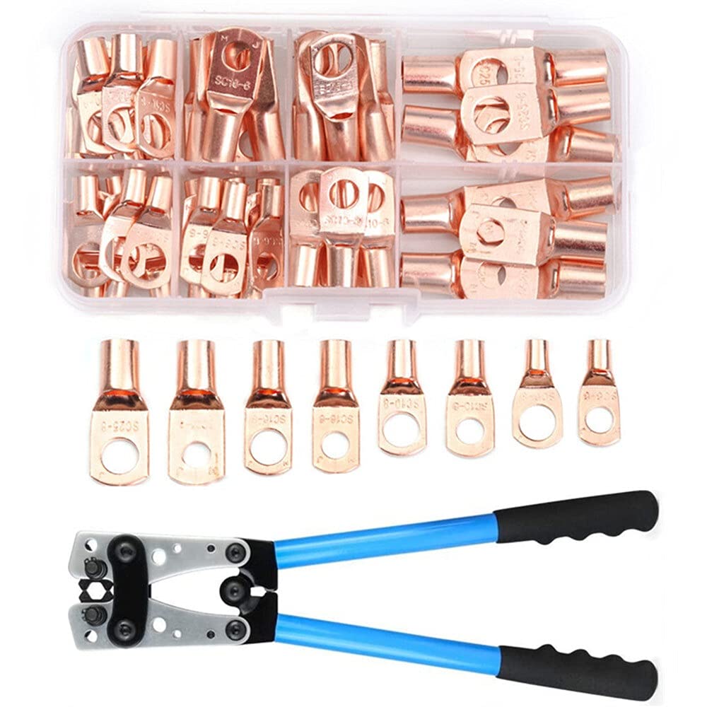 Kabelschuhe 60 stücke Sortiment Auto Auto Kupferring Klemmenkabel Crimpverbinder Bare Kabelbatterieklemmen Lötmittel Anschlüsse Kit (Color : 60pcs Golden HX-50B)
