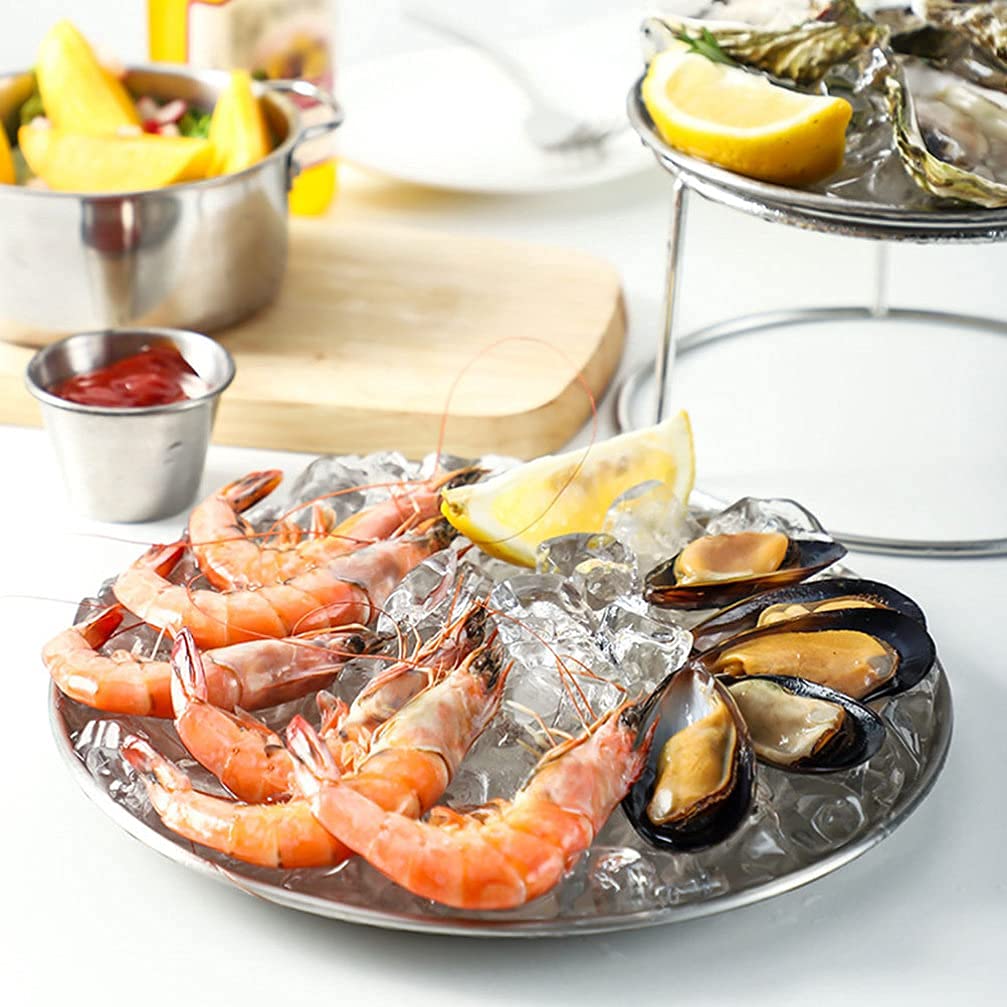 Bandeja redonda de acero inoxidable de dos niveles para servir mariscos, té de la tarde, cupcakes y aperitivos