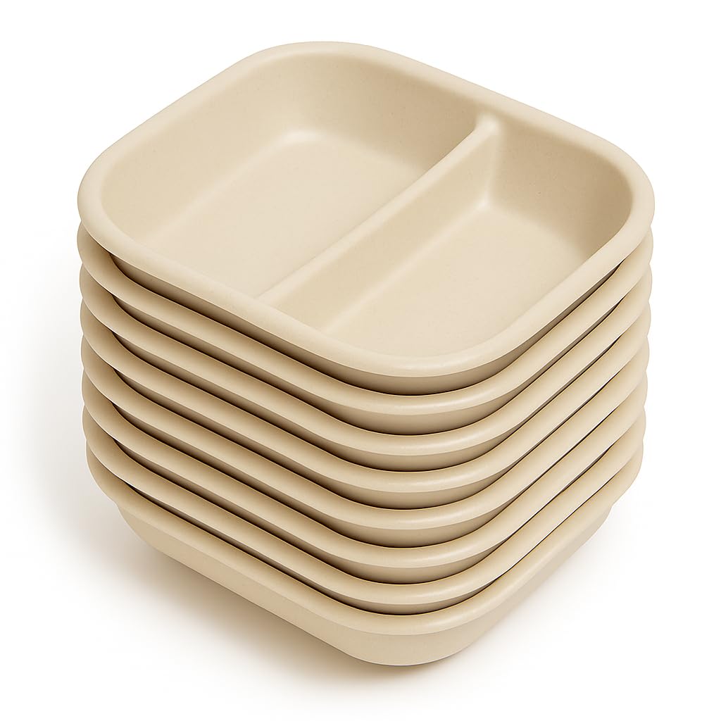 KitchEase Seasoning Platters for Snacks Wheat Straw Small Divided Dip Side Plates | Perfect for Soy Sauce, Condiments, Ketchup, Pickle, Chutney (Pack of 8, Beige)