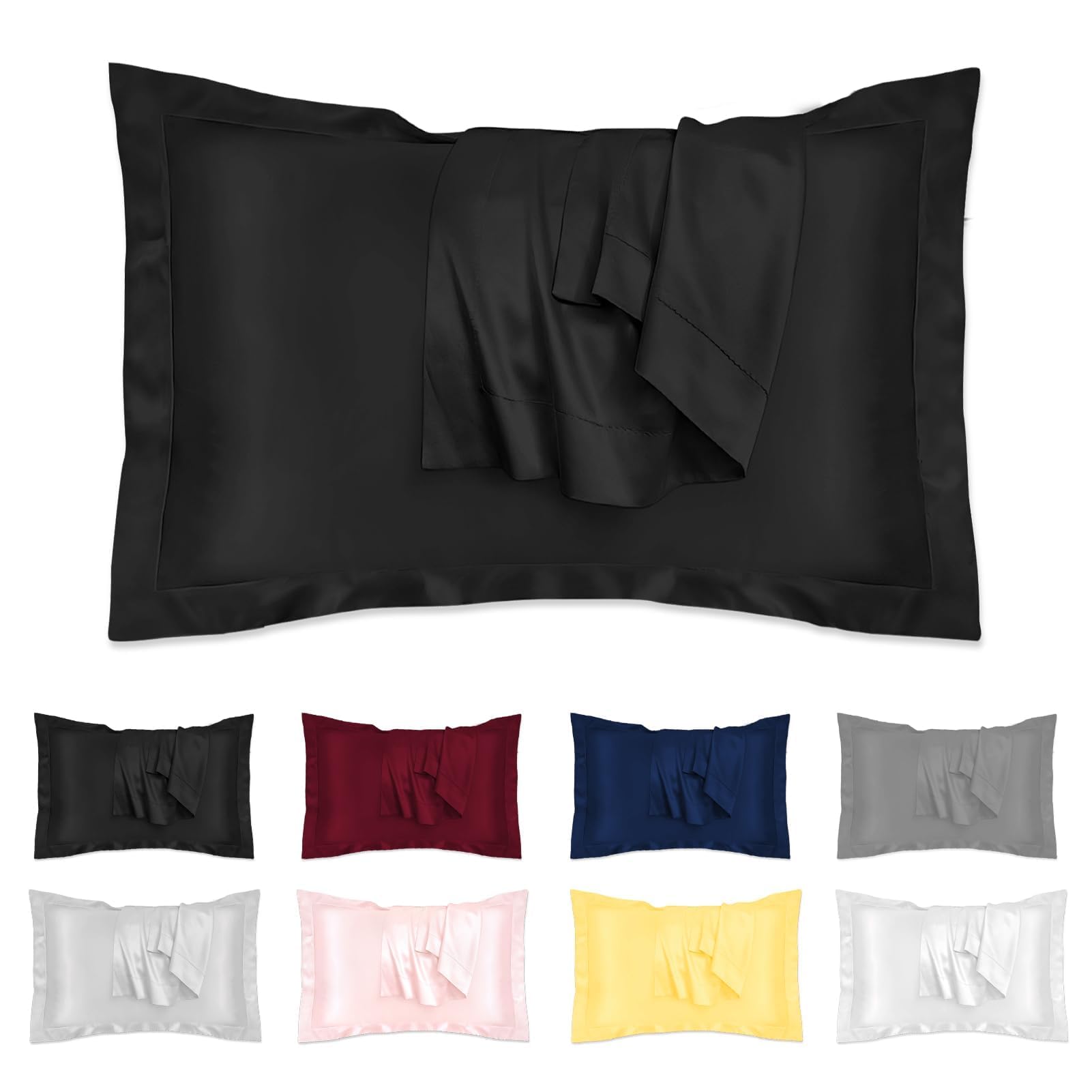 Set di 2 Federa Seta Cuscino Letto 50x80 cm Federe in Seta per Cuscini Letto,Morbido e Setoso al tatto Protezione per Capelli e Pelle Chiusura a Busta Eleganza e Comfort per Ogni Stagione