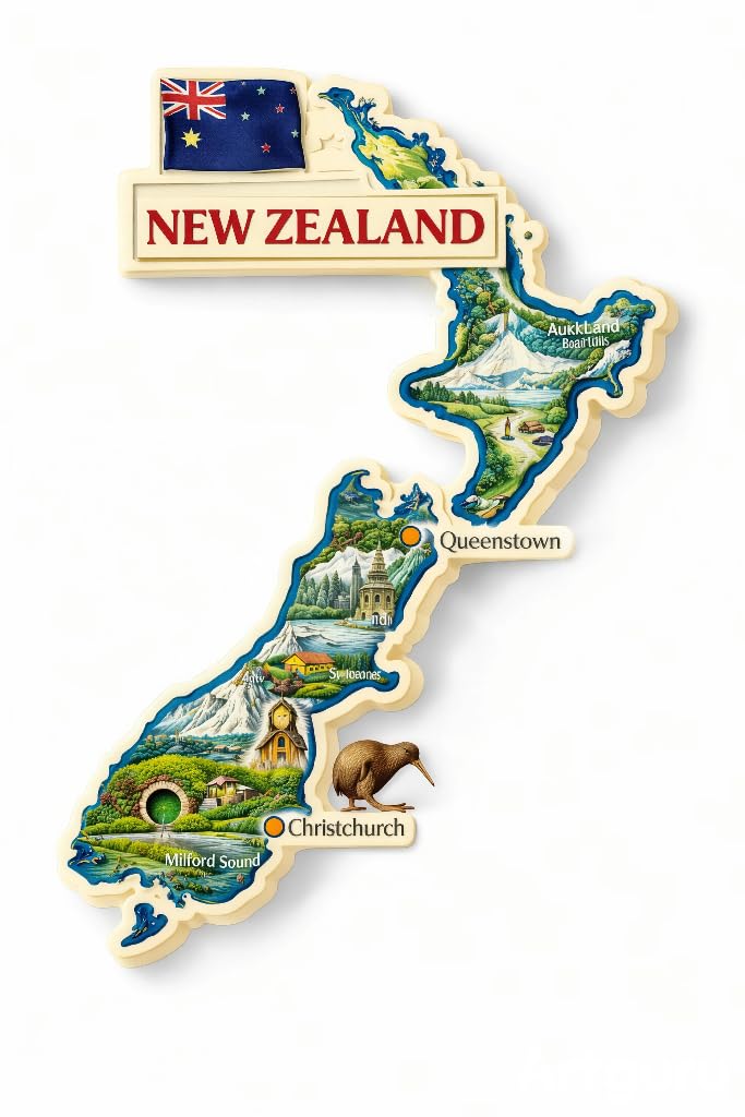 New Zealand Map Magnet, Souvenir Fridge Magnet with Flag, Cities Christchurch, Kiwi Bird, 4 Inch,3mm MDF Wood | HD Printed Travel,Refrigerator, Kitchen & Office Decor | Tourist Gift Collectible-image-31