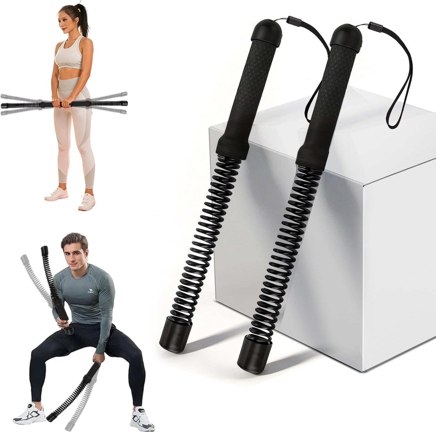 Portable Ropeless Battle Ropes, Upgraded 2 Modes Cordless Battle Ropes for Home Gym, Weighted Elastic Fitness Bar for Core Workout, Strength Exercise, HIIT, Aerobic Training for Women, Men