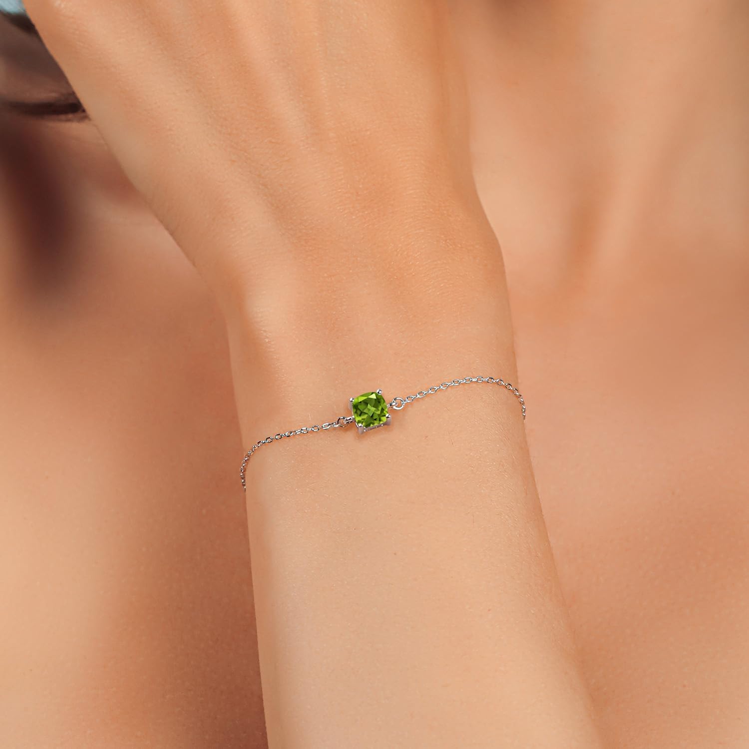 Gem Stone King Solitaire Bracelet For Women | 925 Sterling Silver | 6MM Cushion Cut Gemstone Birthstone | Bollo Bracelet | Fully Adjustable Up to 9 Inch | Easy-On Easy-Off - Image 5