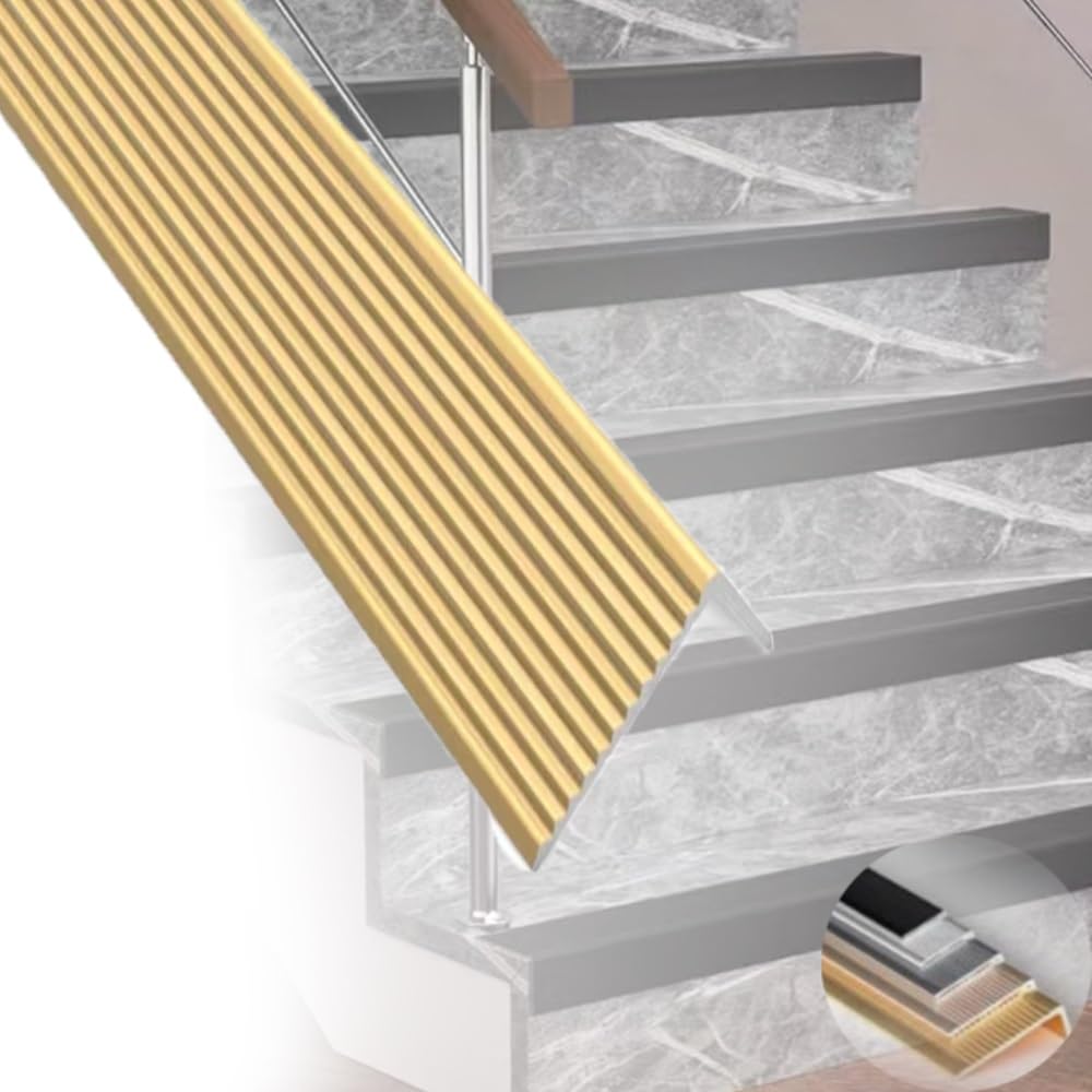Cantos Escaleras Tiras Aluminio Tira Antideslizante Forma De L Perfil De Borde De Escalera, Protección De Bordes De Escalera Tiras 3 Cm 10 Cm De Ancho(Gold,7cm/2.8in)