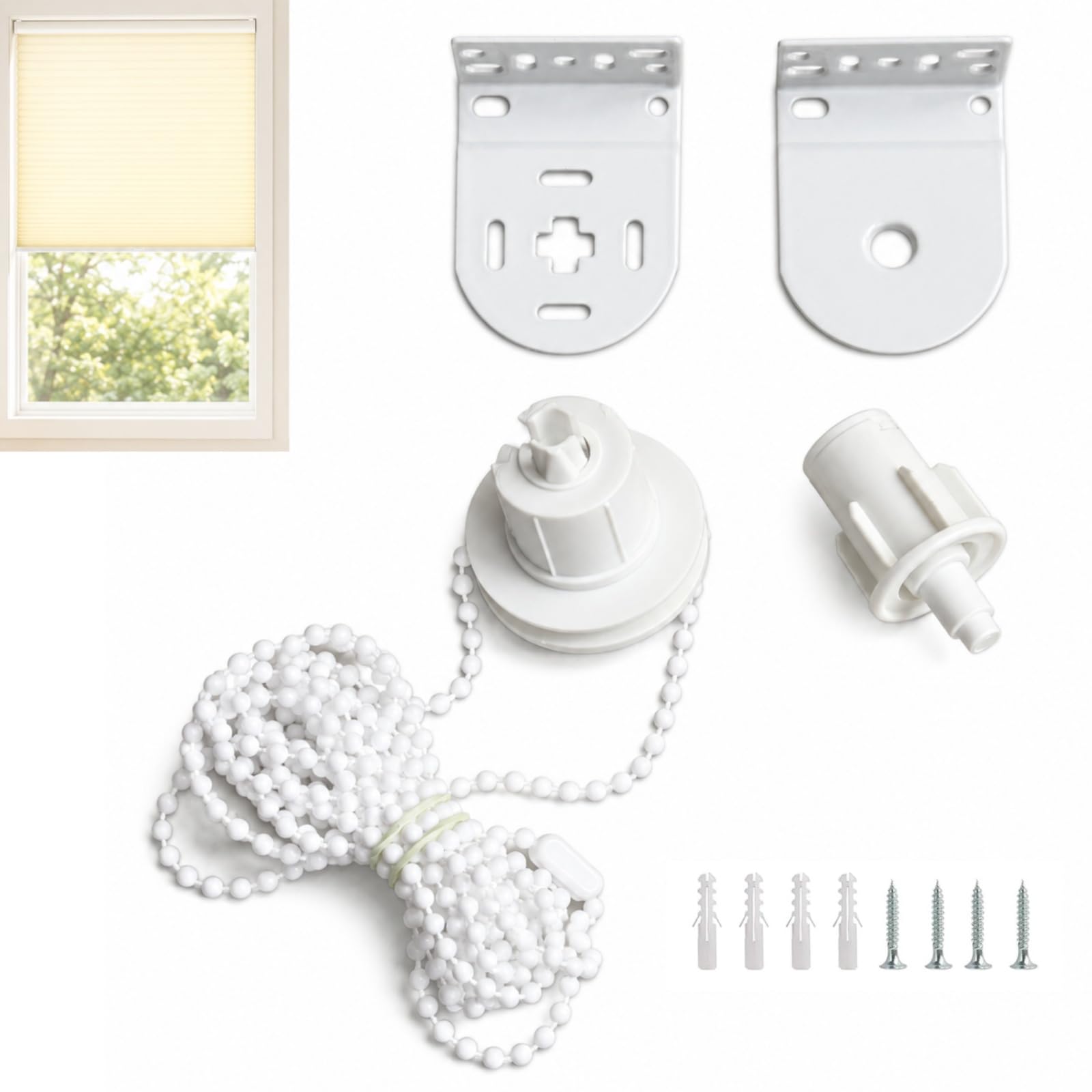 jtum Roller Blind Fittings, 30 mm Blind Brackets Repair Kit with 3 m Bead Chain and Connectors, Metal Roller Blind Chain Replacement for Heavy Duty Window Blind