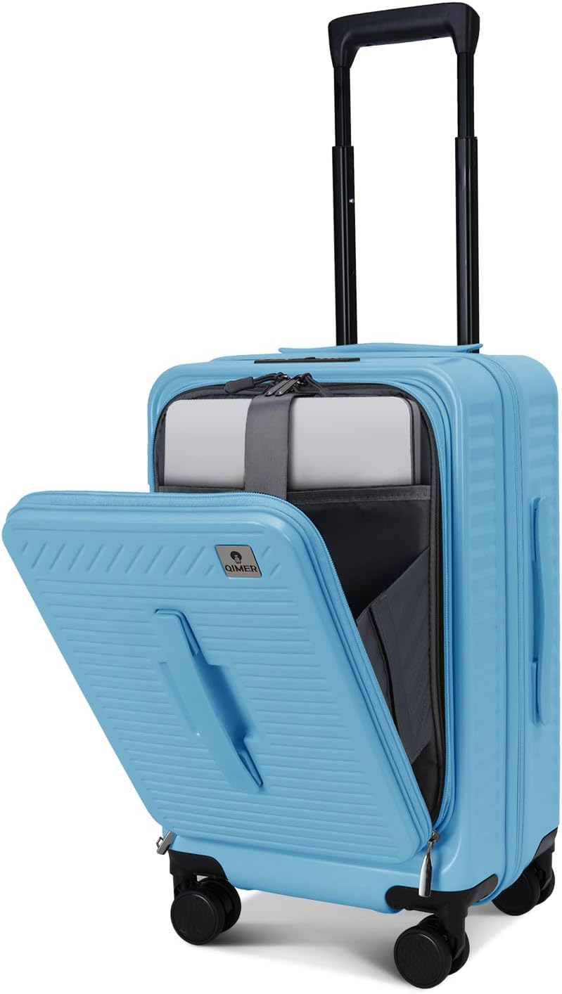 20 Inch Luggage with Spinner Wheels,Expandable Front Opening Suitcase 100% PC Hard Shell TSA Lock, Smooth Rolling Wheels, Lightweight Travel for Men and Women, Blue Slightly Larger