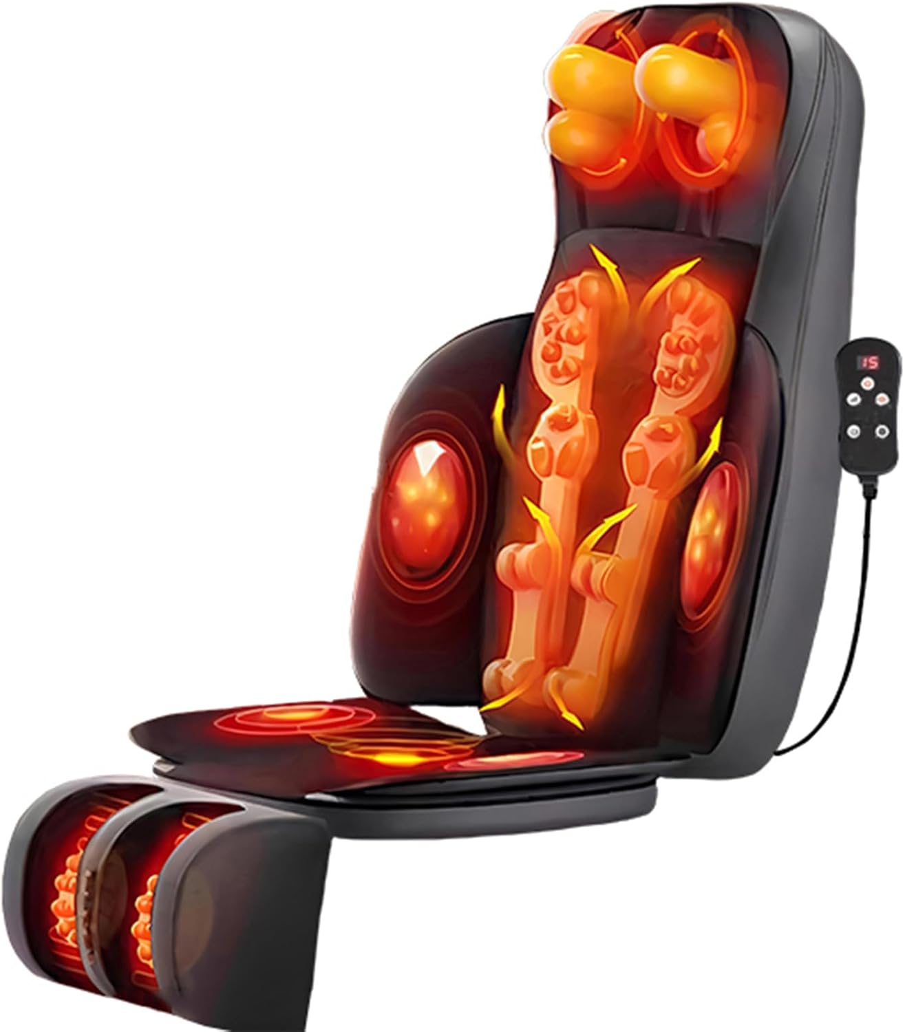 Lvrunben Shiatsu Back Massager with Heat, 3D Kneading Massage Chair Pad, Electric Massage Seat Cushion for Body, Neck,Shoulder, with Movable Multi-Function Leg and Foot Massager, for 62-69 inches