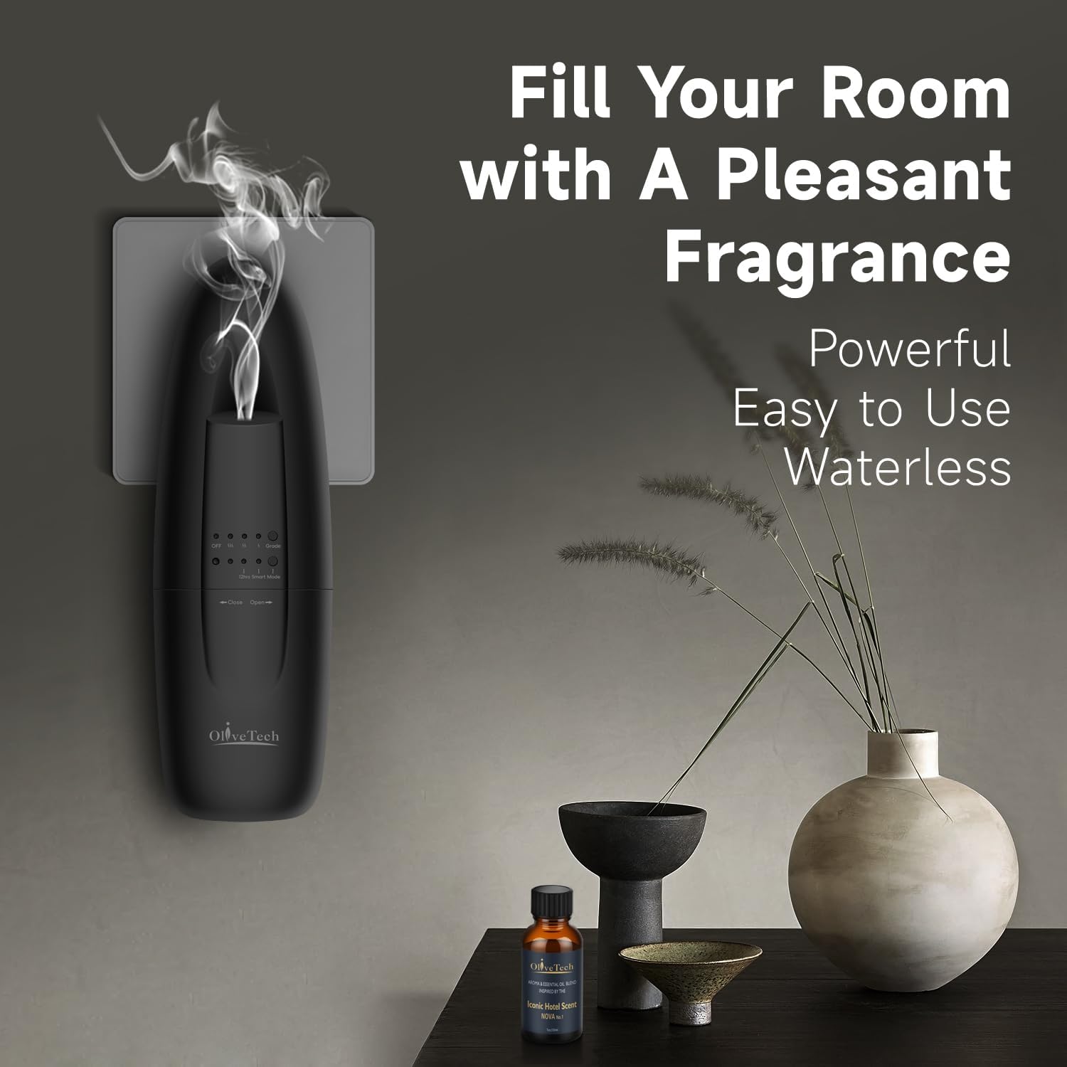 Plug in Waterless Diffuser, OliveTech Cold Air Scent Diffuser for Home & Office, Hotel Collection Aromatherapy Diffuser with 30mL Essential Oil Included, Adjustable Fragrance - Black image 3