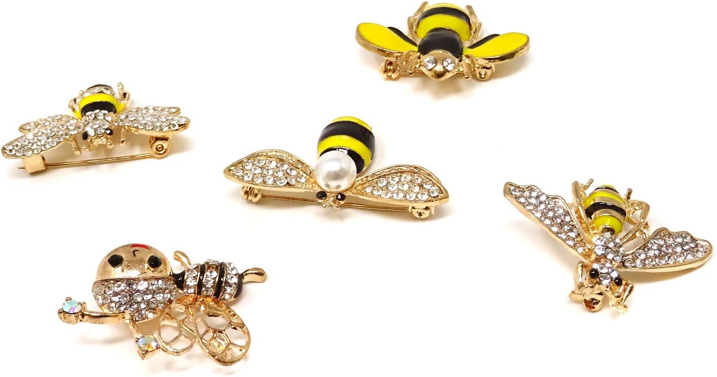 Honbay 5PCS Fashion Cute Gold Tone Enamel Honey Bee Brooch with Rhinestones for Collar, Dress, Sweater, Scarf, Shawl Decoration : Clothing, Shoes & Jewelry