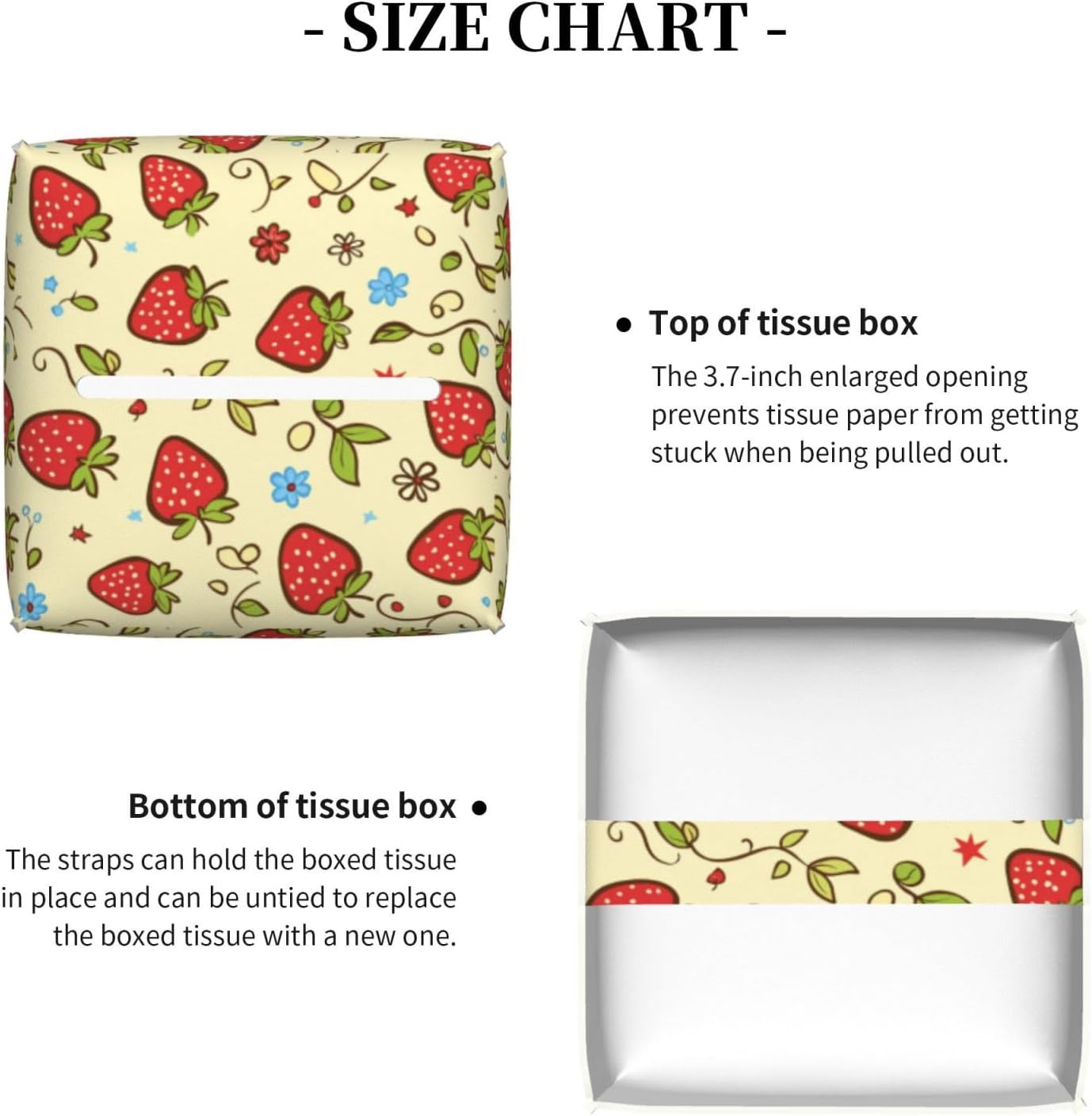 Cute Strawberry Flower Doodle Tissue Box Cover Square, Waterproof Leather Tissue Box Holder Portable Dispenser Modern Home Decoration for Bathroom Car Nightstand Vanity image 3