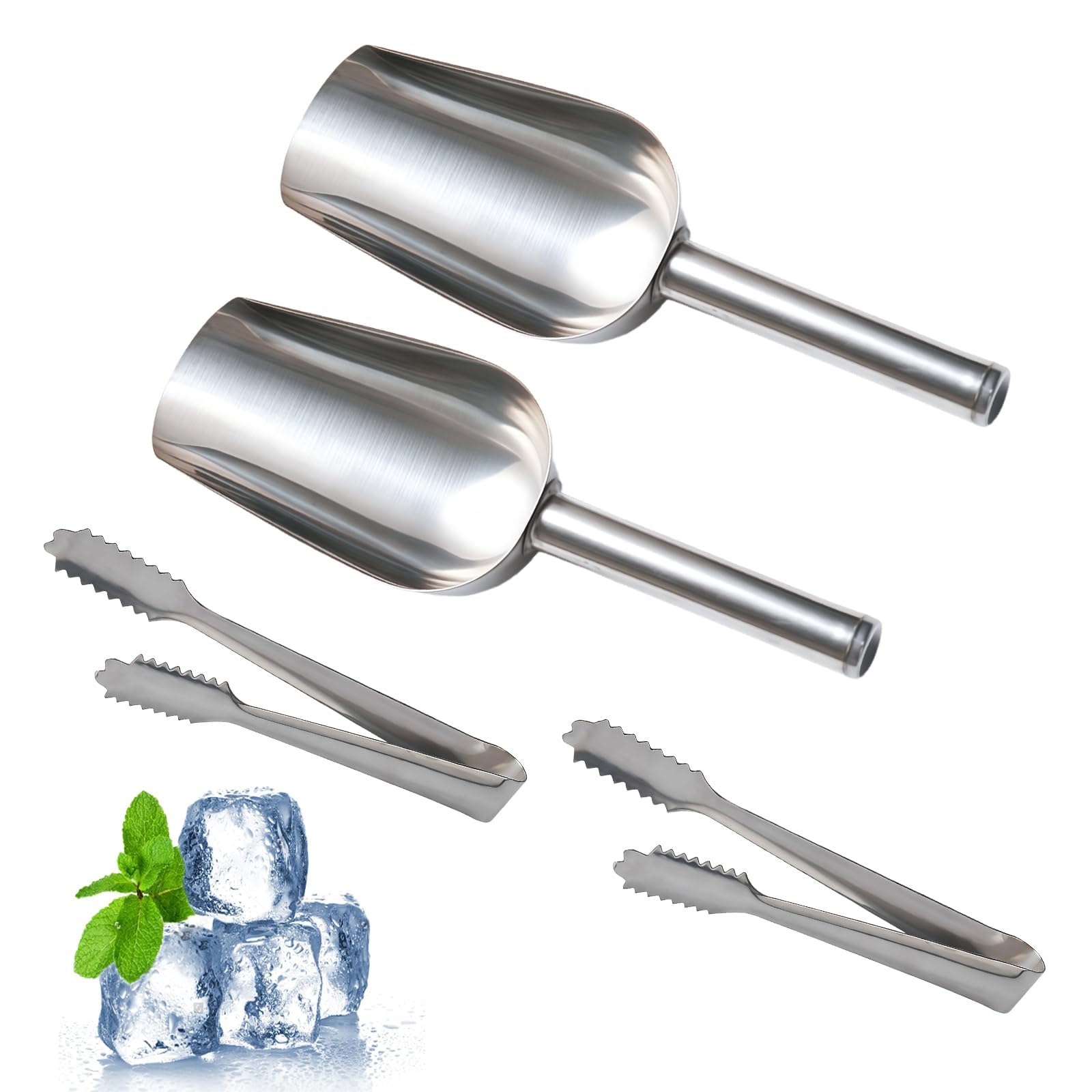 4 Pcs Stainless Steel Sweet Scoops 15cm and Ice Tongs 17cm, Candy Tongs Set