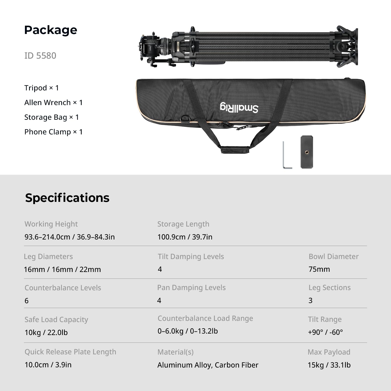 SMALLRIG FSD16 FreeSpeed Heavy Duty Carbon Fiber Tripod 5580