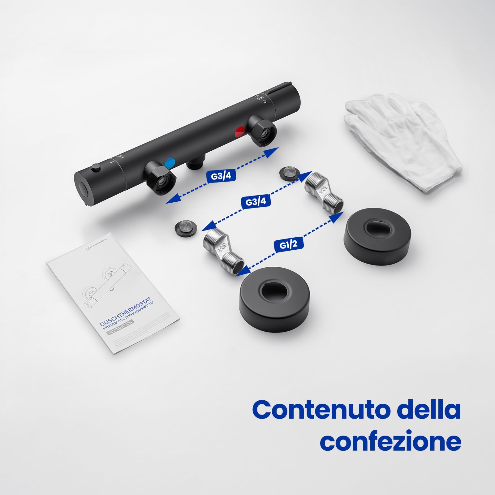Auralum Miscelatore Doccia Nero, Miscelatore Termostatico Doccia, Rubinetto Doccia da Muro con Controllo Costante Della Temperatura a 38℃, Miscelatore Doccia Esterno per Vasca da Bagno, con Deviatore