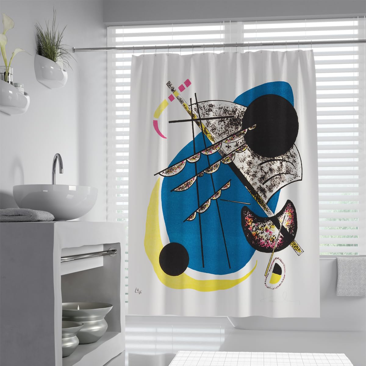 Olliar Home Shower Curtain Modern Abstract Geometric 180X180 Neutral Blue S For Bathroom Minimalist Contemporary Bath Curtain Decor Polyester Fabric