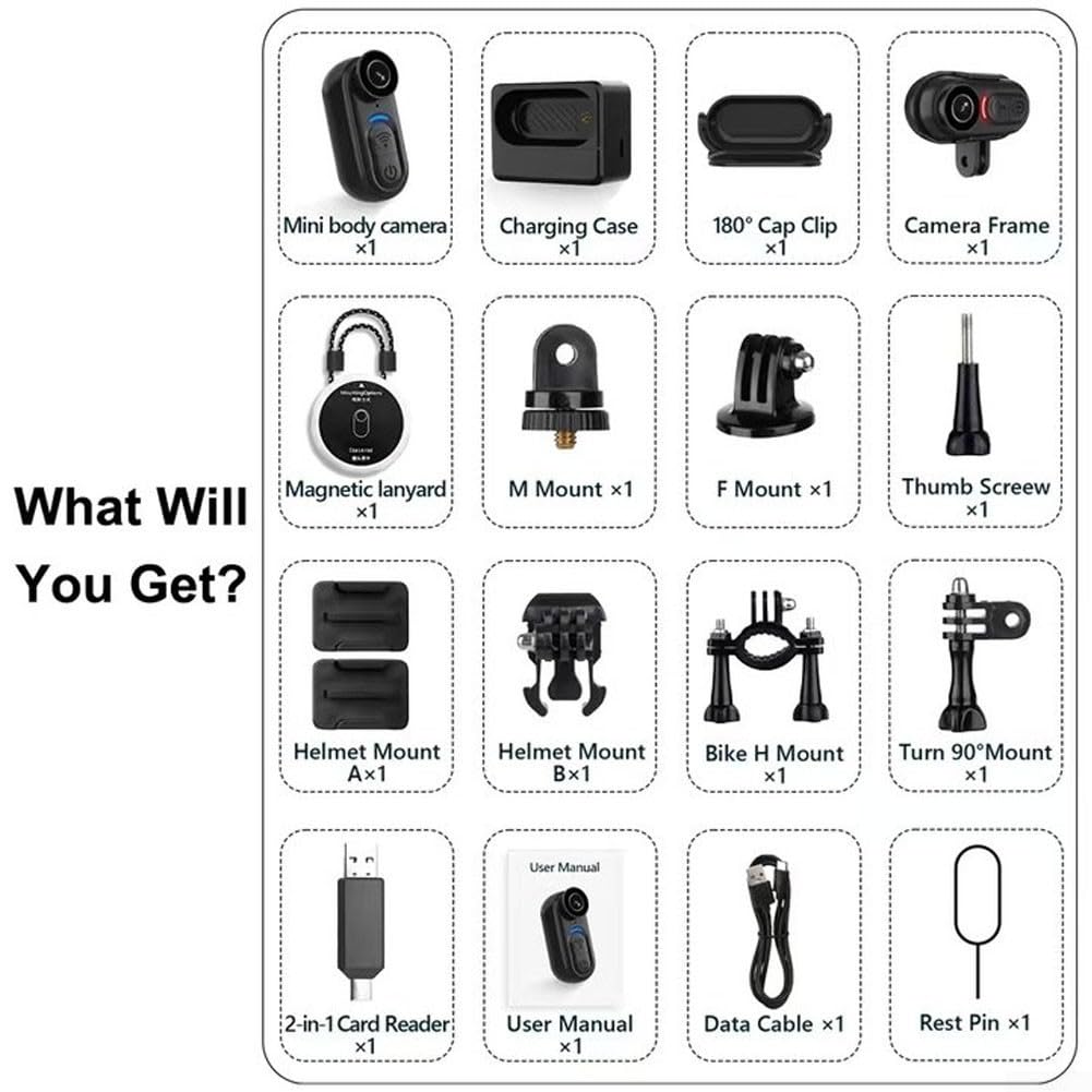 Action Camera, 4K Pollice Sport Camera WiFi Ricarica Magnetica, Outdoor Ciclismo Pocket Pet Camera per Vlogging Video Registrazione