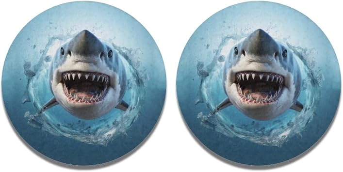 ZFRXIGN Shark Coasters Absorbent Coaster for Drinks Cup Holder Accessories Keep Your Car Clean and Dry - 2 Pack Blue Ocean Theme
