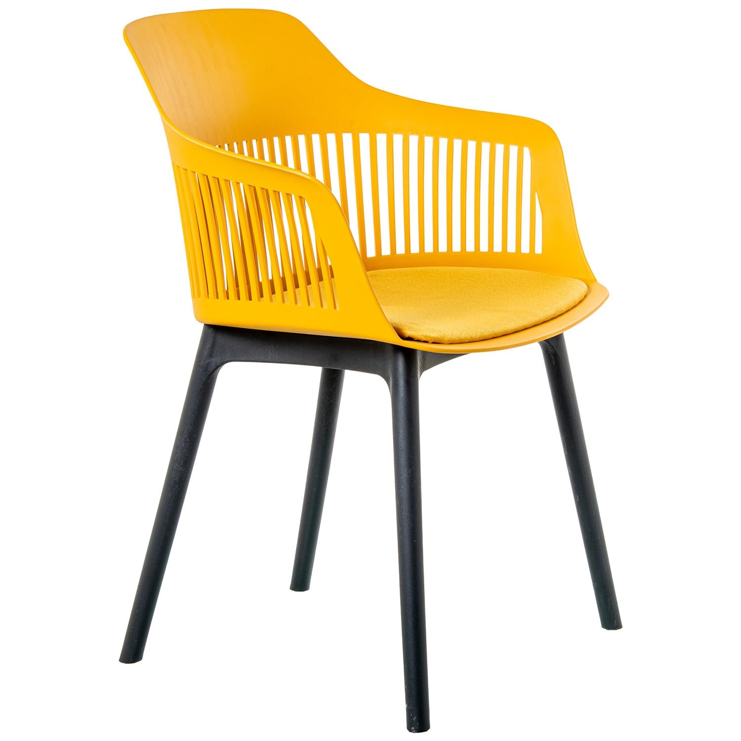 DRW Lot de 4 chaises en polypropylène avec Coussin en PU Jaune et Noir 54 x 58 x 83 cm, PP, Medidas: 54x58x83 cm