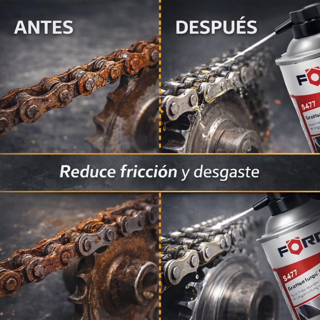 FORCH Grasa Líquida en Spray 500 ml S477 – Lubricante Profesional de Alto Rendimiento para Cadenas, Engranajes y Rodamientos – Larga Duración, Resistente al Agua y Antidesgaste (1)