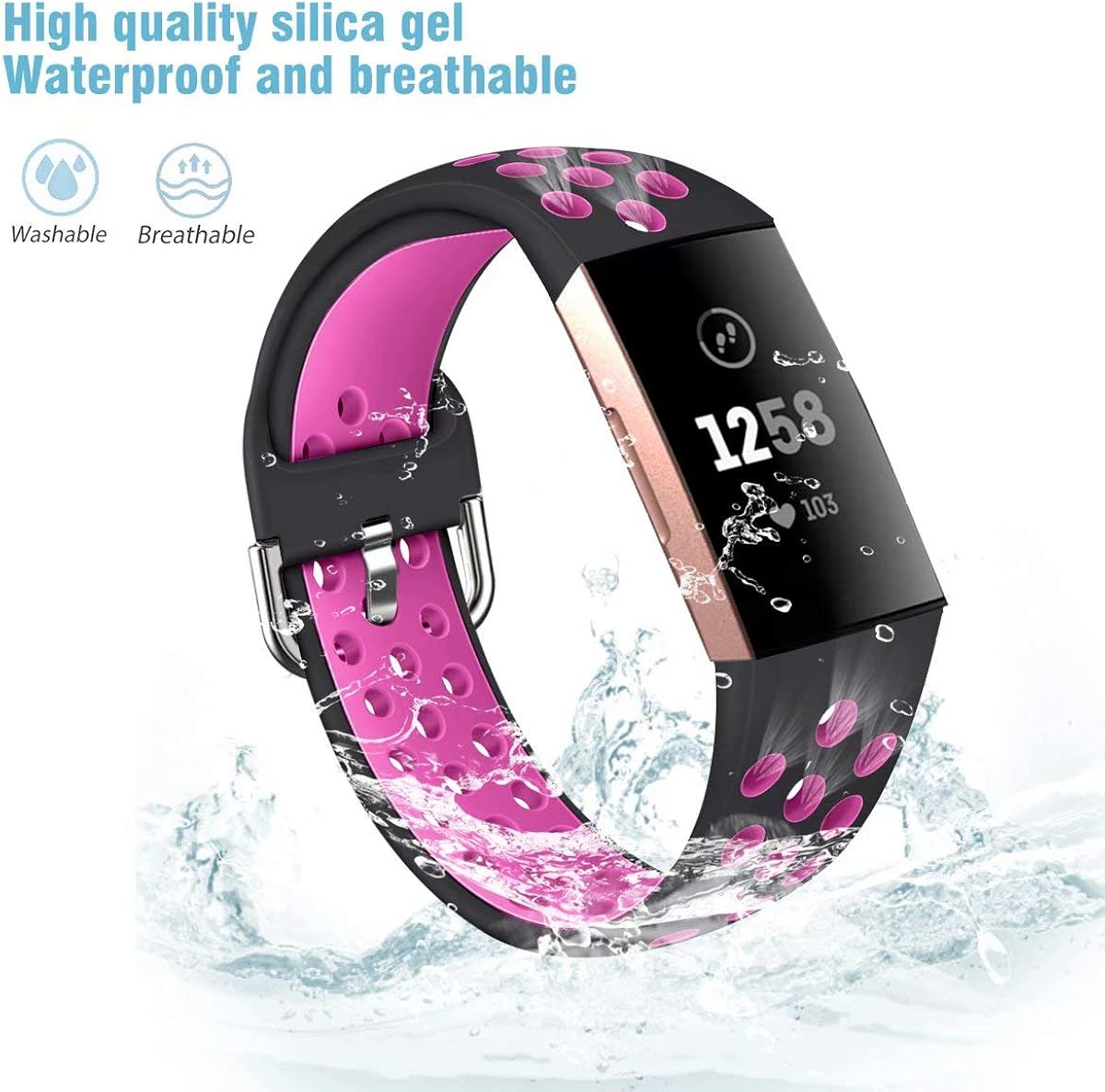 Sport Bands Compatible with Fitbit Fitbit Charge 3/ Fitbit Charge 4/ Charge3 SE, Replacement Wristbands for Women Men Small Large, Soft Waterproof Breathable Watch Replacement Strap