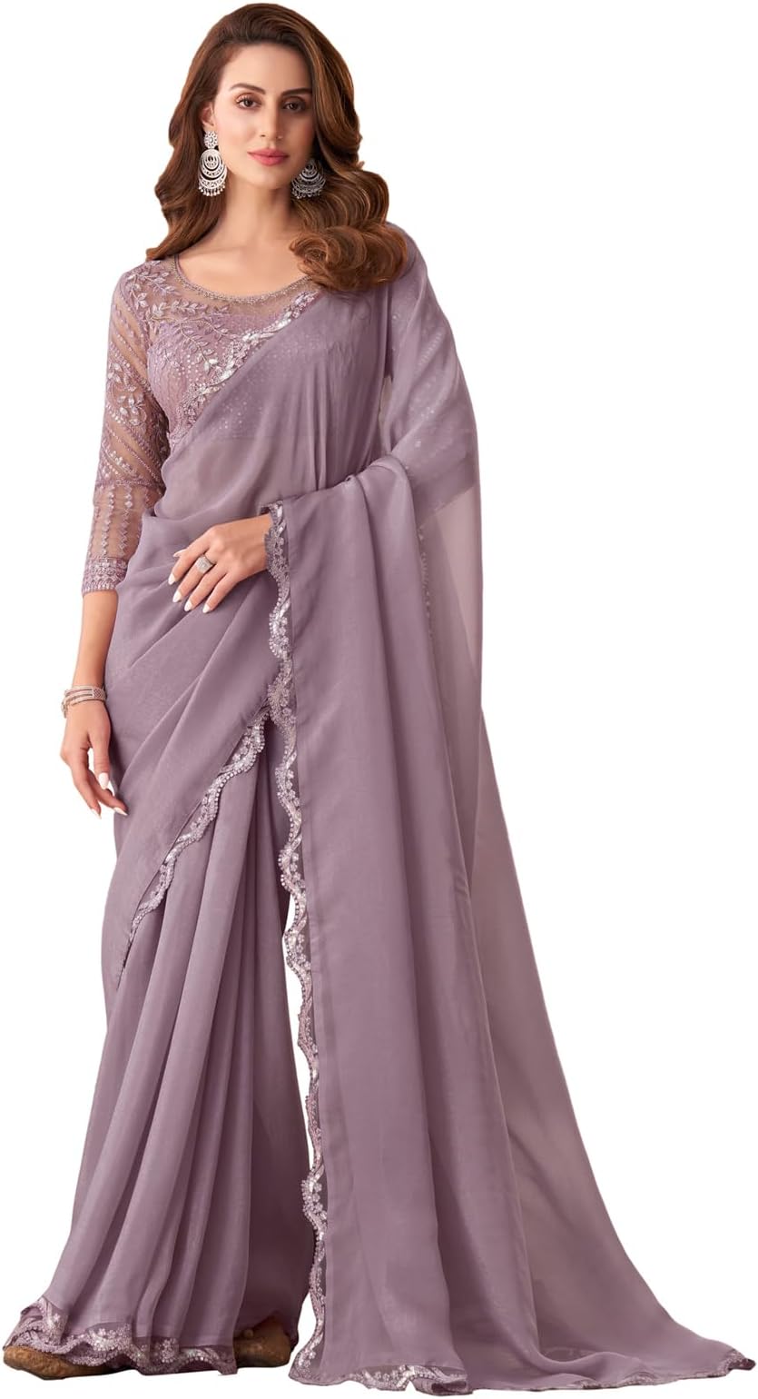 SIRIL Women's Self Woven, Lace Georgette Saree with Unstitched Blouse