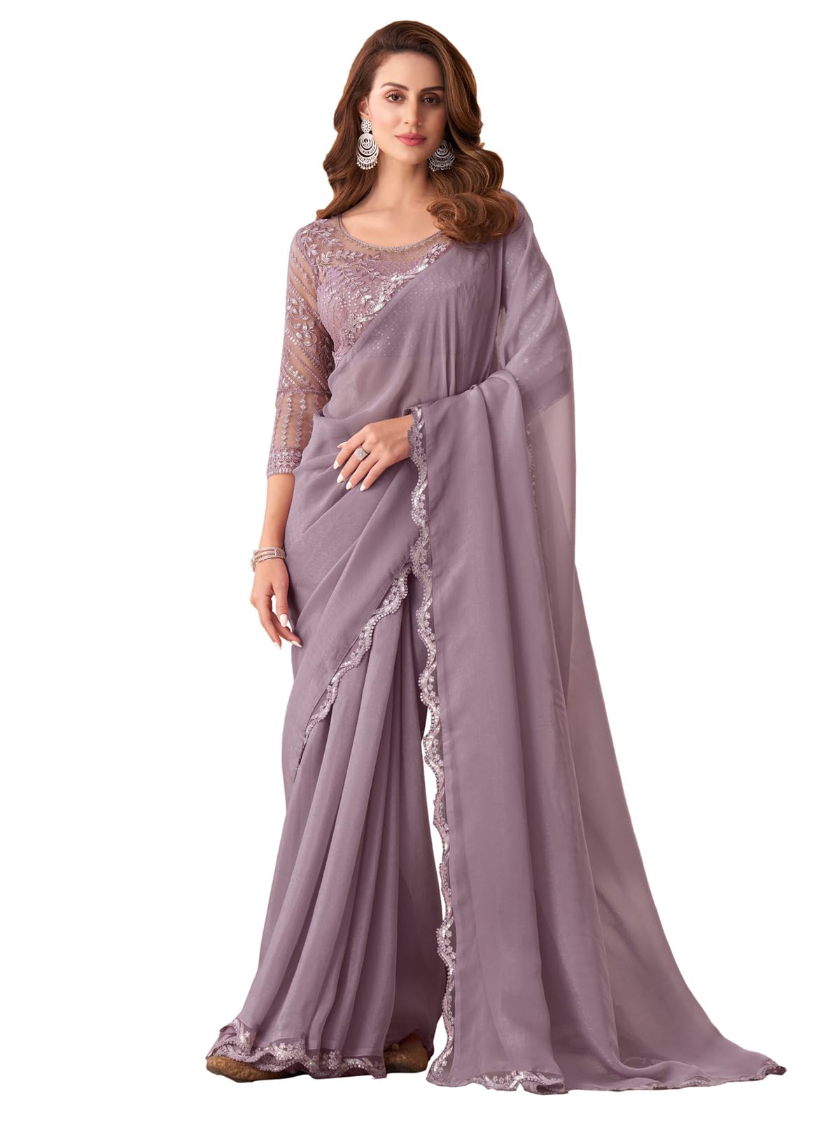 SIRILWomen's Georgette Embroidery Saree With Unstitched Blouse Piece