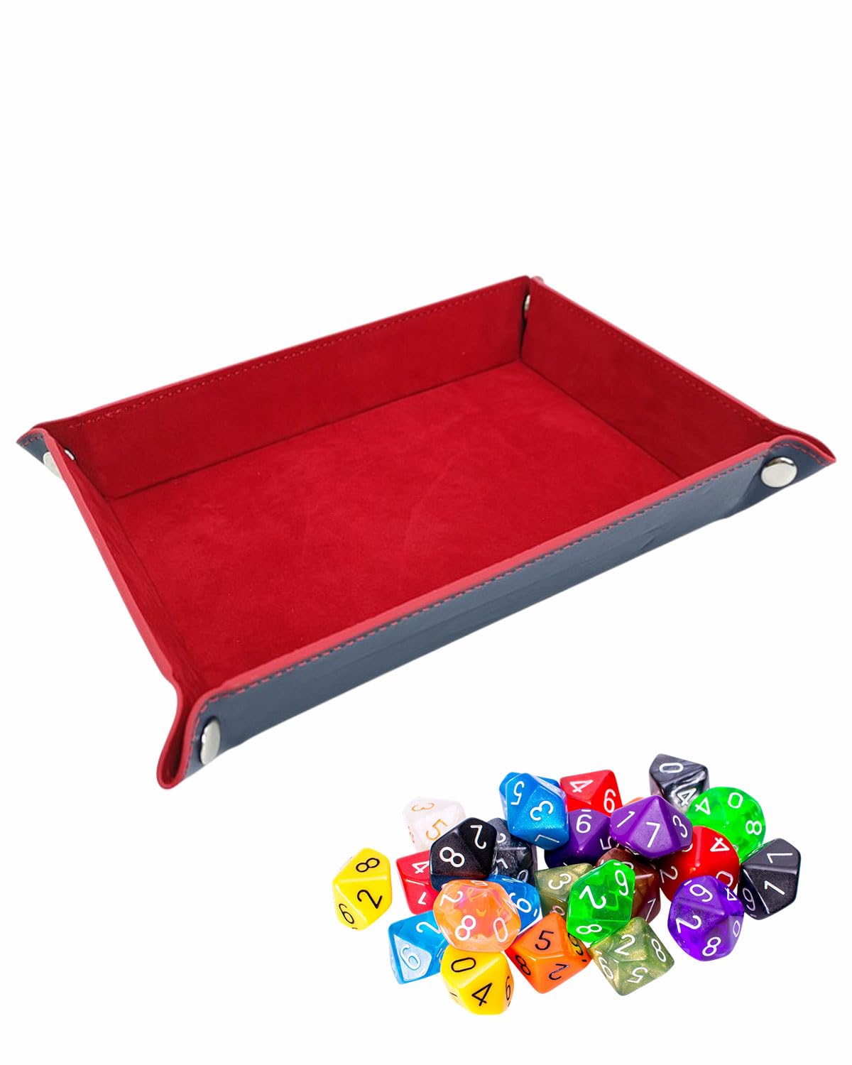 Plateau de dés Pliant rectangulaire en Cuir PU pour Jeu de Dés D&D RPG (Rouge)