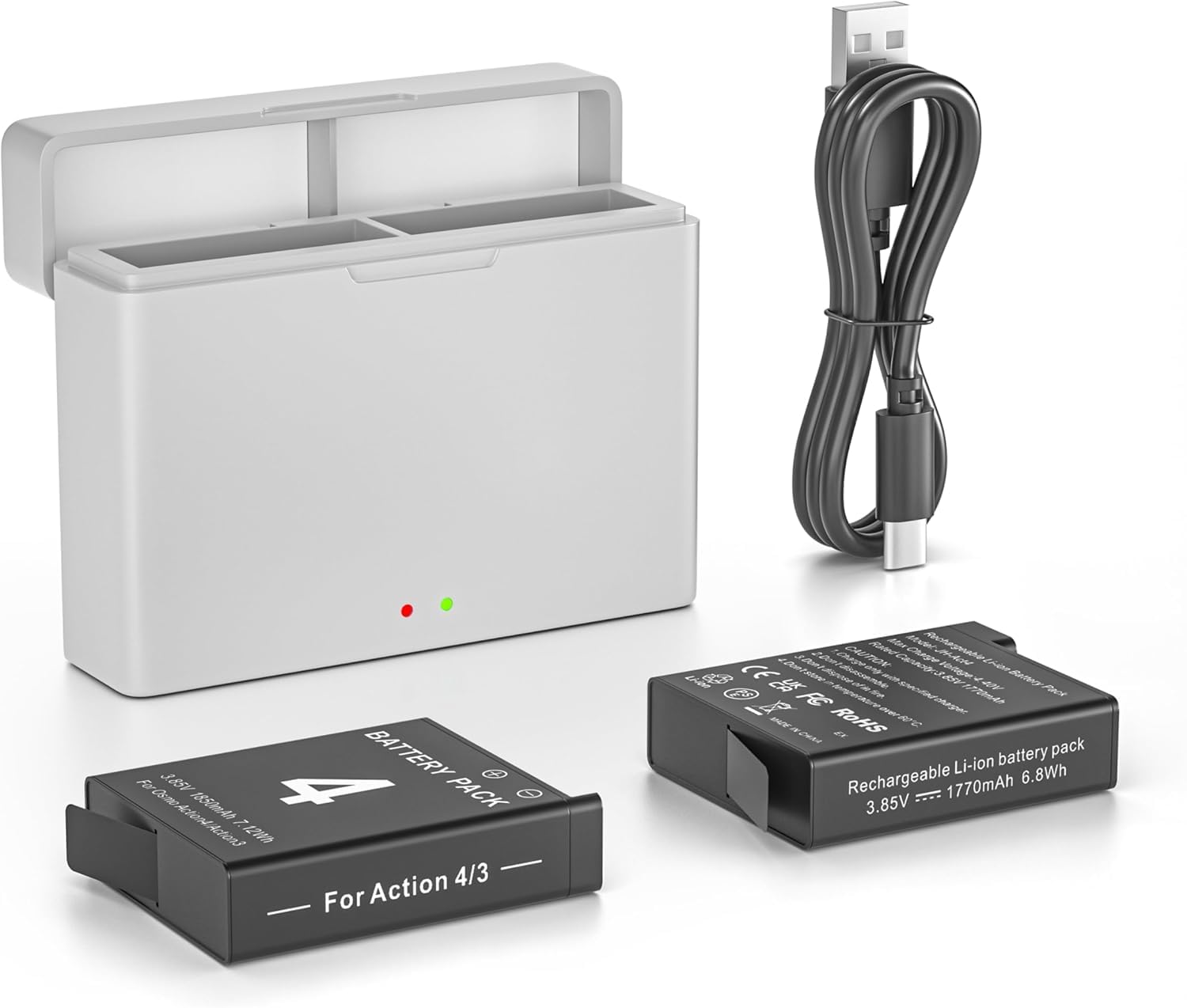 Battery for DJI Osmo Action 5 Pro/ 4/3, 2 Pack 1850mAh Rechargeable Batteries with 2-Channel Battery Charger Compatible with DJI Osmo Action 5 Pro, Osmo Action 4, Osmo Action 3 Accessories Camera