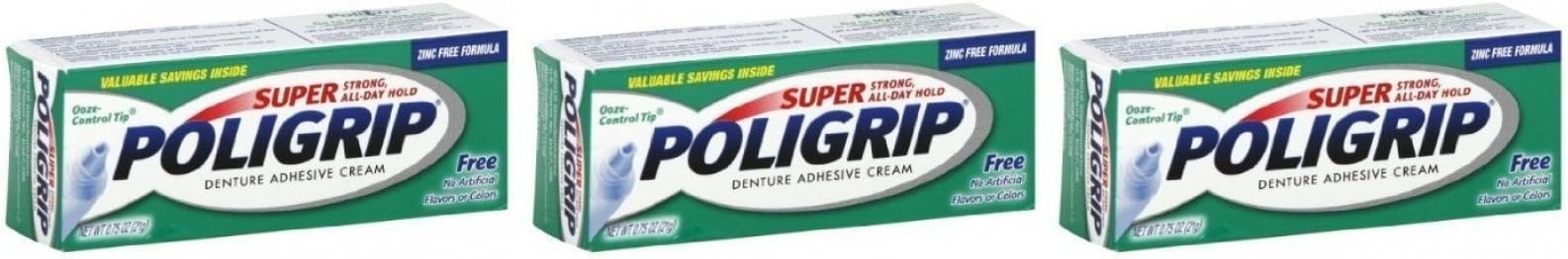 Super Poligrip Denture Adhesive Cream 0.75 Oz Travel Size (Pack of 3)