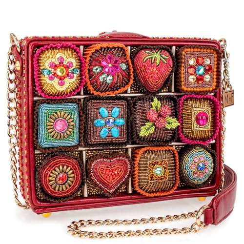 Mary Frances Sweet Indulgence Beaded Handbag Chocolate Box Crossbody Bag, Red