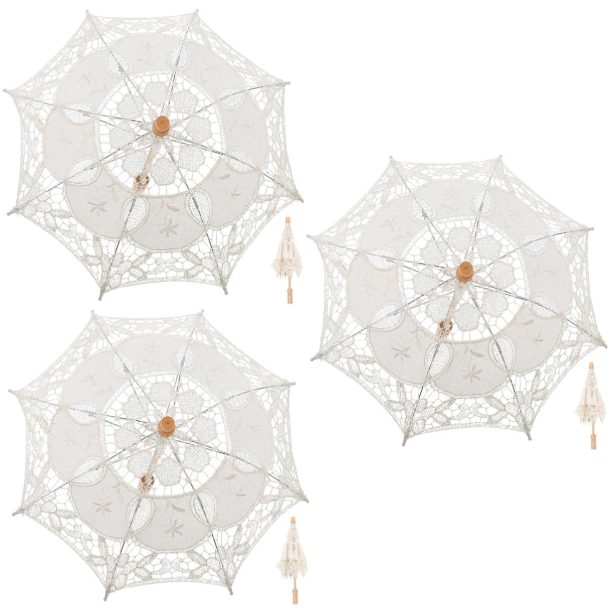 VALICLUD 3pezzi Ombrello Pizzo Elegante Per Matrimonio e Performance Teatrali Ombrellino Decorativo Leggero e Portatile Per Sposa e Foto Manico Ergonomico