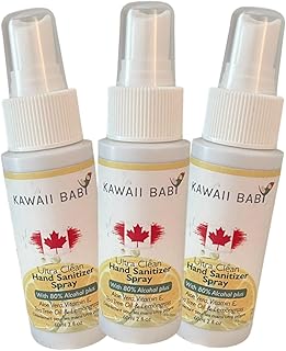 KaWaii Baby Ultra Clean Hand Sanitizers Spray for Adults and Children, 60ml - Pack of 3 Made in Canada
