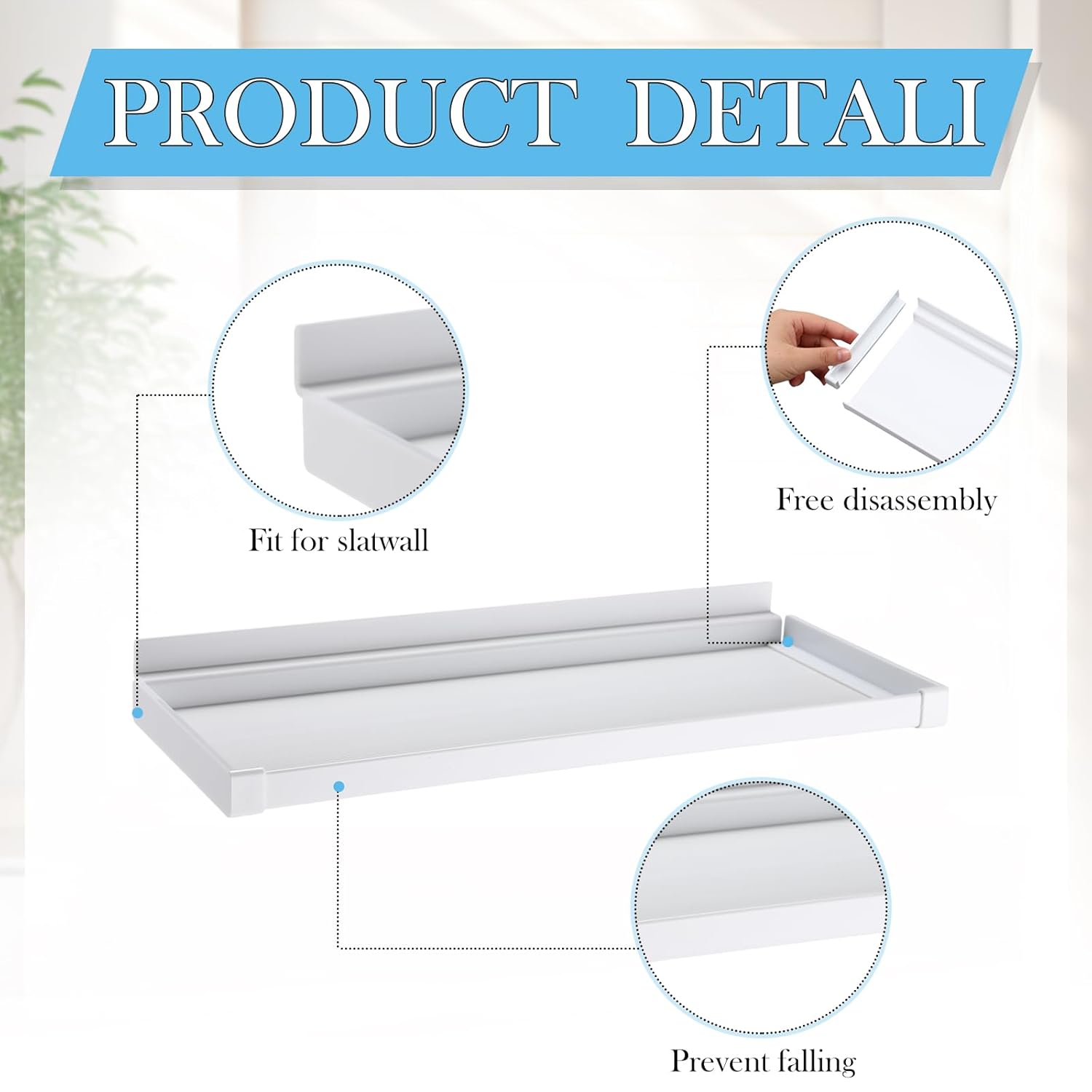 Maitys 4 Pack 12 x 4.3 Inch Slatwall Shelves White Hanging Slatwall Accessories Plastic Slat Wall Shelves Organizer with Fence for Home Garage Office Display Boutique Supplies