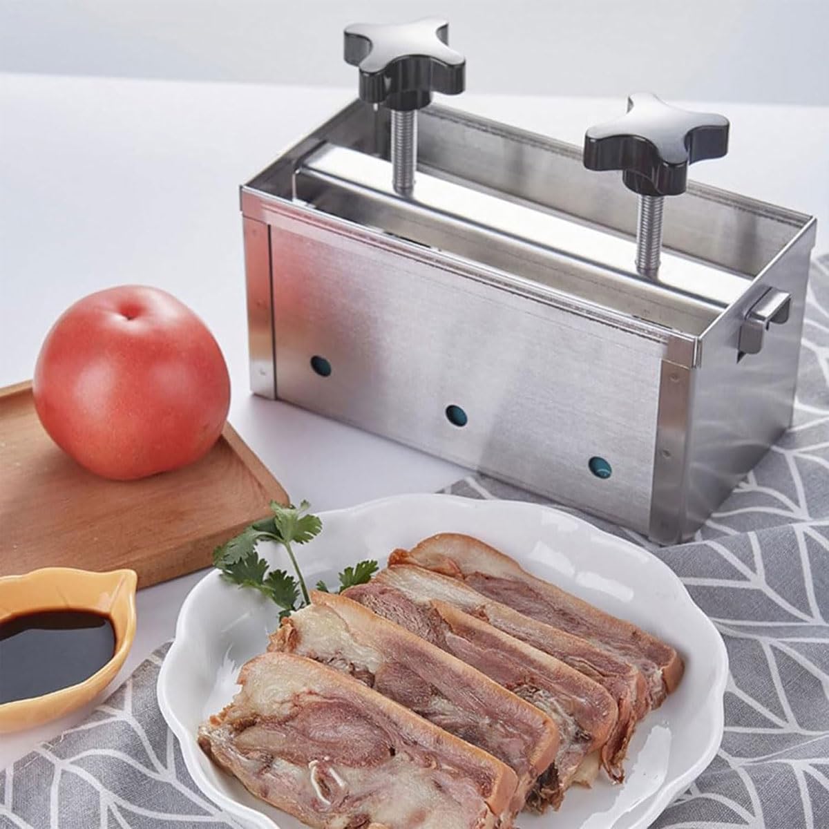 Molde de prensa de carne, acero inoxidable, herramienta de 1 a 10 kg con gasa y bandeja de goteo, doble presión de tornillo para jamón casero, cerdo, carne de res, aves de corral