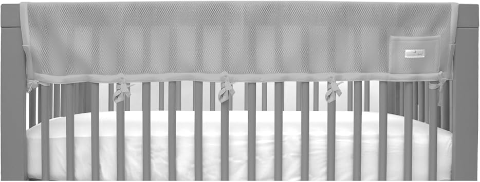 BreathableBaby Breathable Mesh RailGuard Teething Cover 51 Long Panel 1 Fits Most Full-Size and Does Not Fit Mini Cribs Use with Coordinating Short Panels - Gray