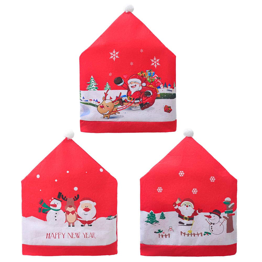 ISNODE - Set di 4 coprisedie natalizie, Babbo Natale, alce e pupazzo
